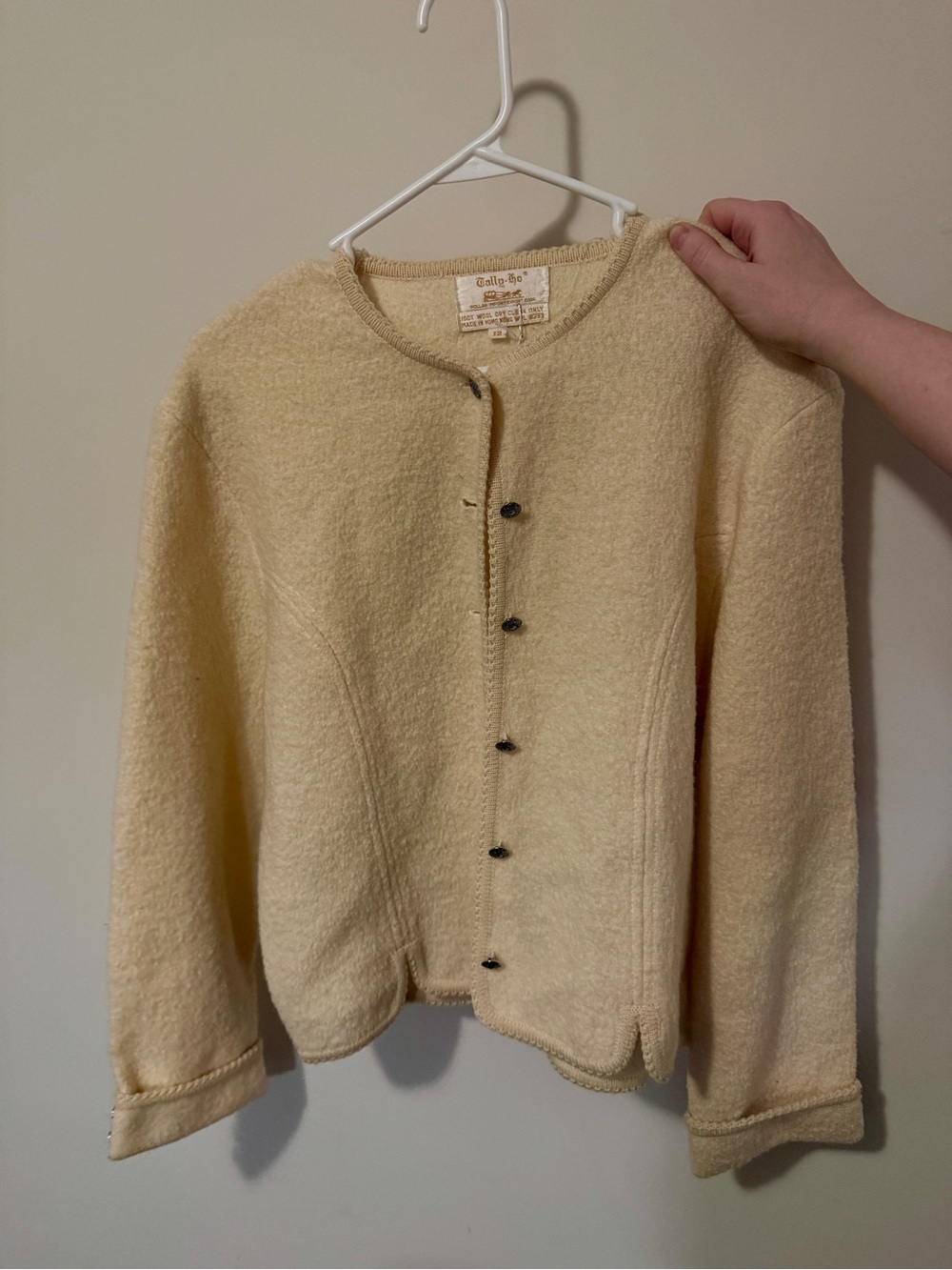 Tally Ho Cream Bouclé Button-Front Cardigan
